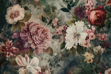 A vibrant floral painting adorning a wall