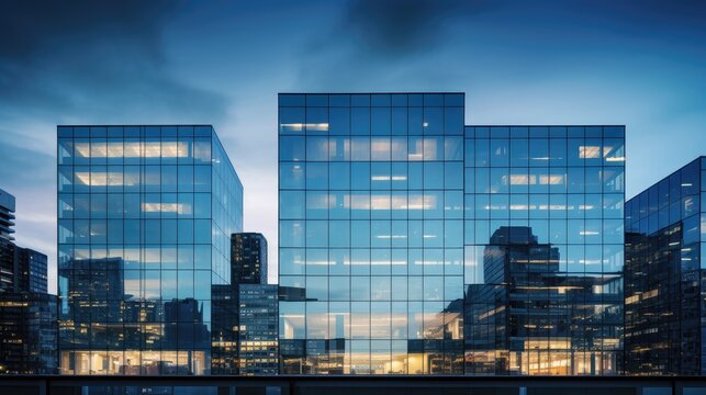 captivating image of a modern office building with a sleek glass facade that epitomizes contemporary architecture.