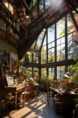 Fototapeta premium A_vintage_art_studio_filled_with_easels_paintbrushes