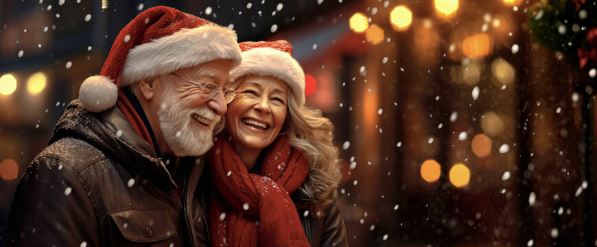 Joyful Christmas Walk: Capturing the Heartwarming Moments of an Elderly Couple Enjoying a Leisurely Stroll Amidst Festively Adorned Streets.
- Powered by Adobe