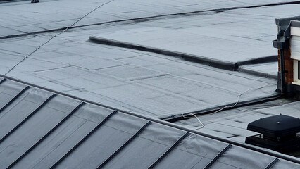 View over a frost covered flat roof