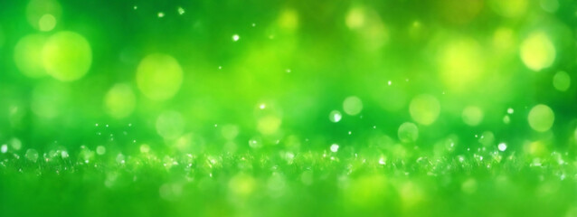 Spring background, abstract banner, green blurred bokeh lights