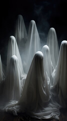 Classic ghosts covered with sheet in horror night halloween concept for Day of the Dead.