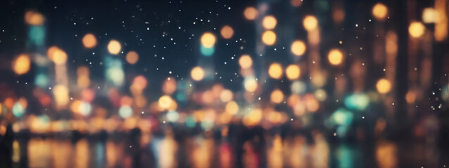abstract background with bokeh defocused lights and shadow from cityscape at night, vintage or...