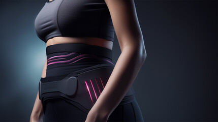 Fototapeta premium Woman waist in sports clothing with visible well defined abdominal Generative AI illustration
