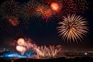 fireworks over the river Generated Ai