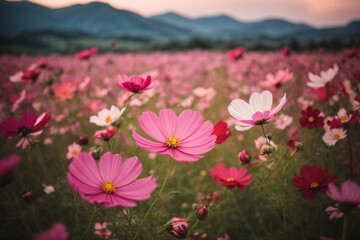 beautiful cosmos flower field