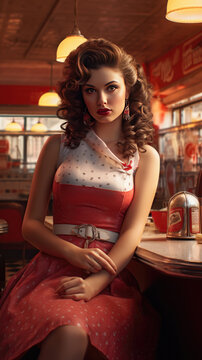 Pin-up, a beautiful vintage style girl. Old school. art retro.