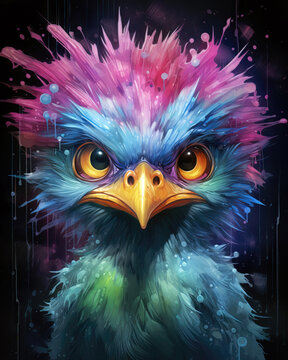 Colorful portrait of an eagle with colorful splashes. Digital painting.