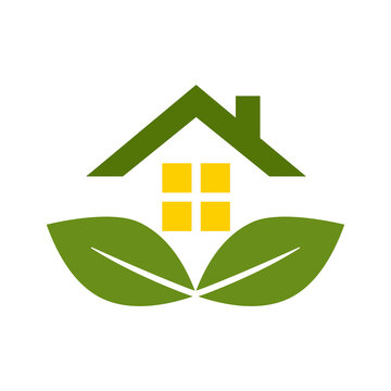 Leaf and green house logo template