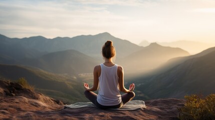 Young woman doing yoga outdoor. Generative AI
