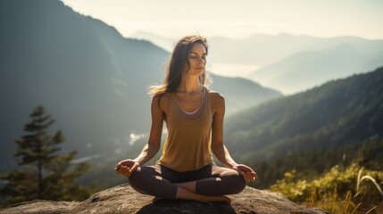 Young woman doing yoga outdoor. Generative AI
