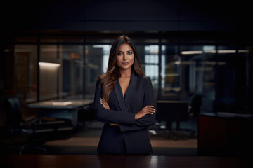 Portrait of an Ambitious Indian Business Leader in a Corporate Setting with space to text. copy space. Confident Indian Corporate Executive: Leading with Determination, Vision,  Confidence Leadership 