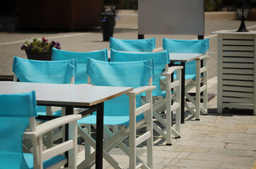 Restaurant with light blue chairs