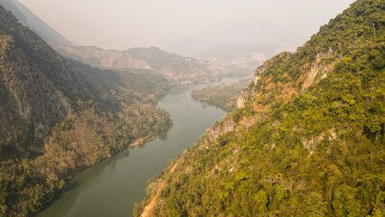 The aerial view of Nong Khiaw in Northern Laos