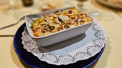 lasagna with minced meat and parmesan cheese