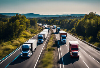 Autonomous Trucks on the Highway - obrazy, fototapety, plakaty