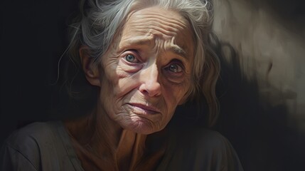 senior sad woman portrait, old unhappy retired female, generative AI