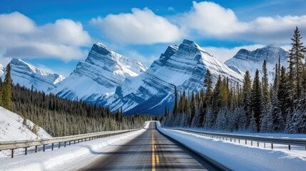Winding road through the rocky mountains. Generative AI