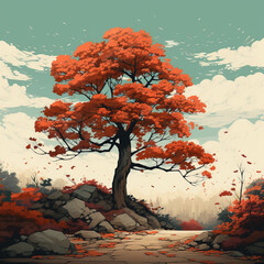 Single tree with fall foliage illustration