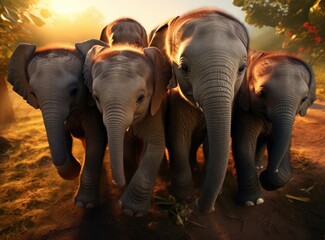 A group of young elephants