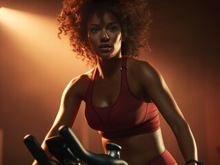 Fototapeta na wymiar Woman on a Stationary Bike in an Indoor Gym