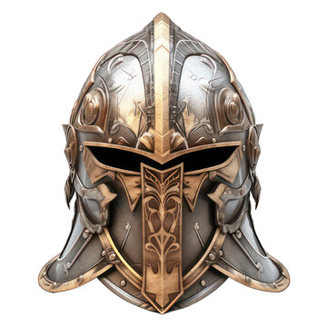 Ancient knight helmet isolated on white created with Generative AI