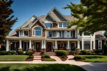 Fototapeta na wymiar The classic elegance of a suburban home's exterior, with traditional architectural details and curb appeal