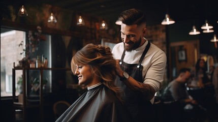 Fototapeta na wymiar hairdresser doing a girl's hair.