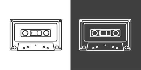 Simple Cassette tape icon in line style, isolated on white background, Retro music audio cassette, Old music nostalgia icon, Audio Cassette icon. Retro badge. Vector illustration.