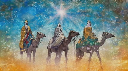 Nativity scene, Three Wise Men, watercolor, generative ai