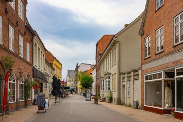 Fototapeta na wymiar Walking in Tonder´s (Tønder) streets on a beautiful summer day, Sønderjylland, Denmark