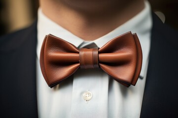 Man in suit with brown bow tie.