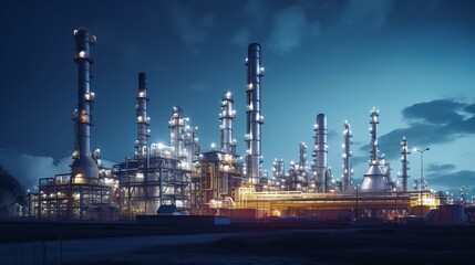 Fototapeta na wymiar An illuminated oil refinery at night