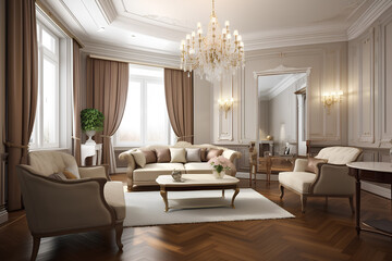 Enpire style interior of living room in luxury house.