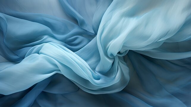 Blue fabric floating in the air