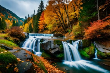 waterfall in autumn forest