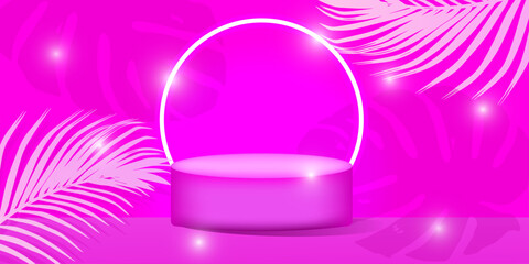 Obraz premium magical tropical background with catwalk and fireflies in pink tones