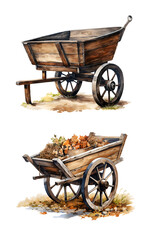 Wheelbarrow with leaves watercolor clipart illustration with isolated background