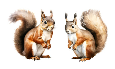 Squirrel watercolor clipart illustration with isolated background