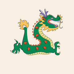 Hand drawn isolated abstract Dragon. Japanese or Chinese oriental style. Trendy colored Vector illustration. T-shirt print, logo, poster, card, design template, tattoo idea. Symbol of 2024 new year