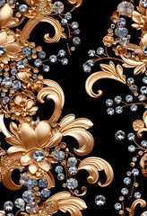 Seamless Tile - Jewels and Floral Designs - Generative AI