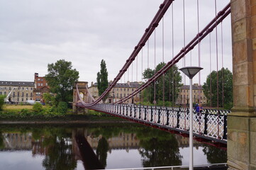 Close up view of South Portland Street suspension bridge in Glasgow, Scotland (UK)