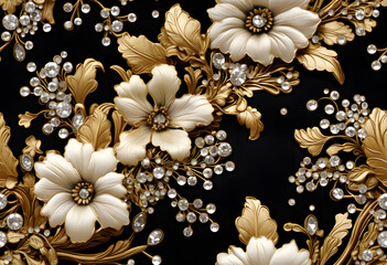 Seamless Tile - Jewels and Floral Designs - Generative AI