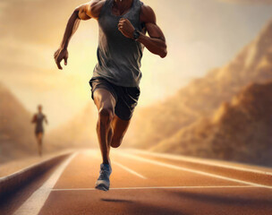 Runner jogging along a long track, healthy running concept.Generative AI