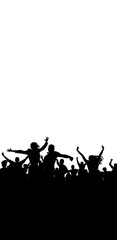 Crowd of people, vertical banner. Music or sport fans, cheerful people. Vector illustration.