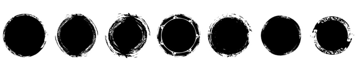 Grunge circle. Set of artistic texture black rounds. Vector illustration