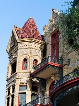 Vertical: Detail of The Bishop's Palace, Galveston Island, Texas. High quality photo.