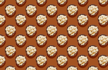 Pattern of pasta conchigliei noodle in wooden bowl on brown pastel background