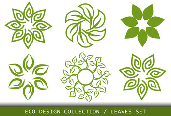 Illustration of leaves floral circular frame. Vector illustration set
